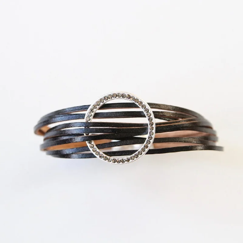 MATTE SILVER/ BLACK CRYSTAL CIRCLE BRACELET