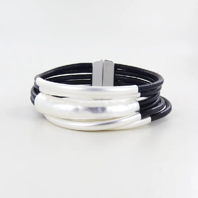 BLACK TUBE MATTE SILVER BRACELET