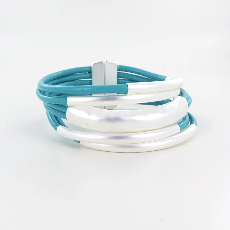 TURQUOISE TUBE MATTE SILVER BRACELET