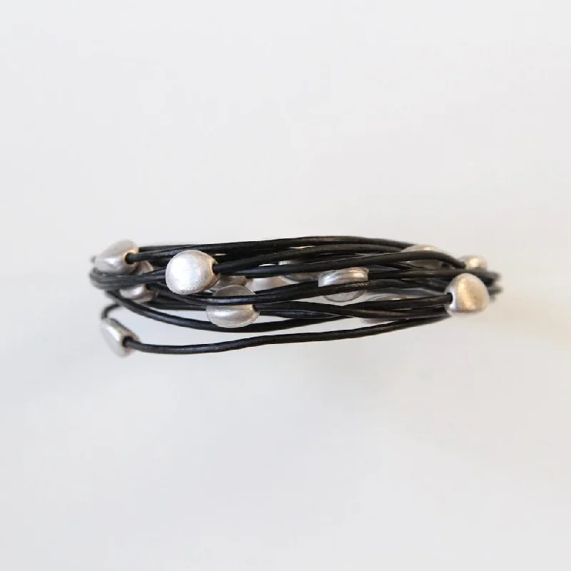 MULTI PEBBLE SILVER/ BLACK MAGNETIC BRACELET