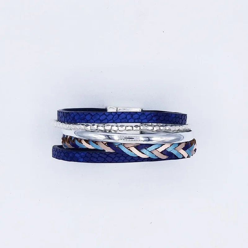 NAVY MULTI STRAND MATTE SILVER BRACELET