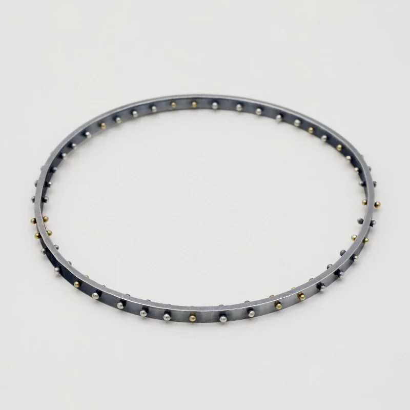 Orbit Bangle - Oxidized Silver with Mix Metal Dots