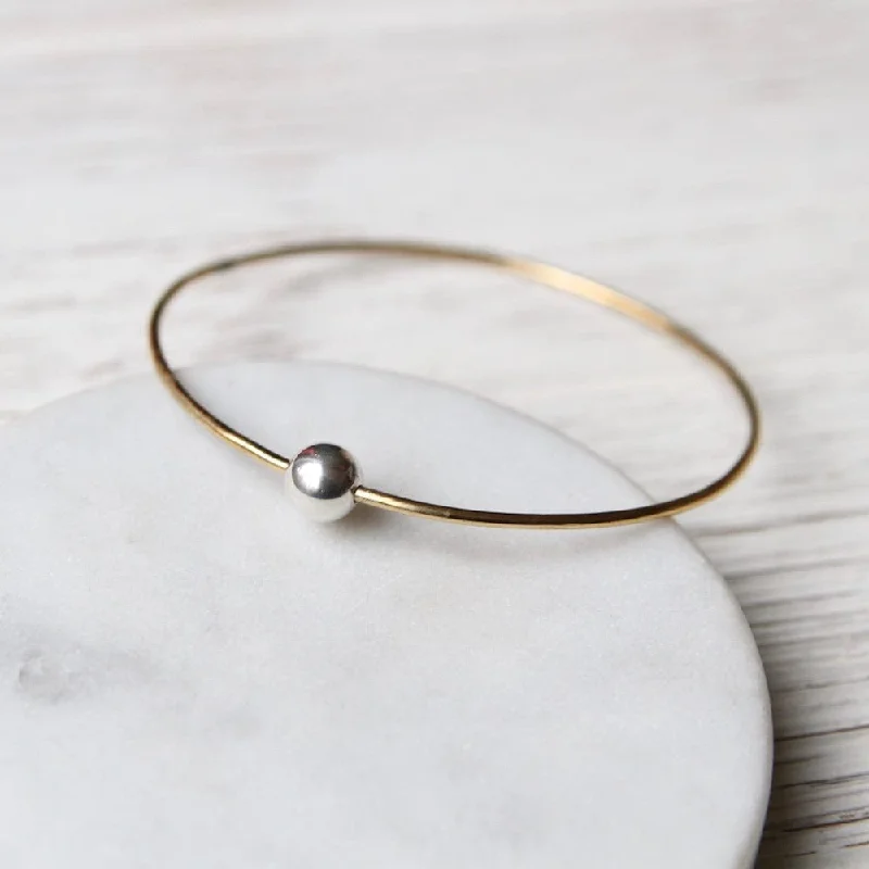 Brass Bangle Bracelet with Small Sterling Silver Bead