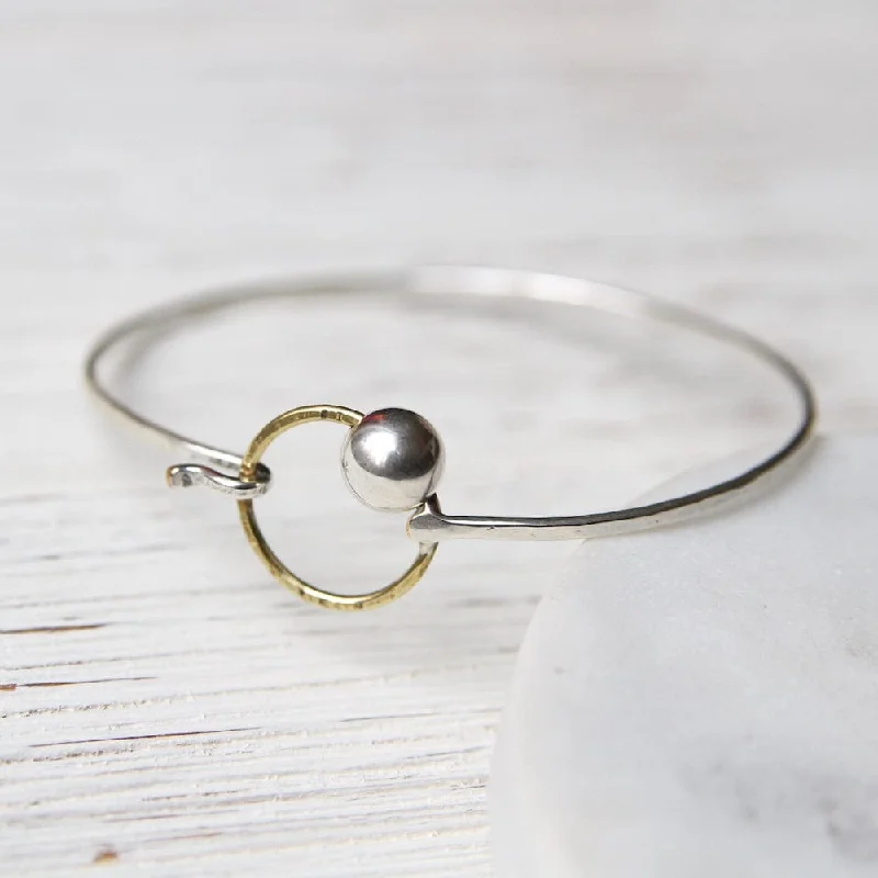 Brass Circle Sterling Silver Hook Bangle