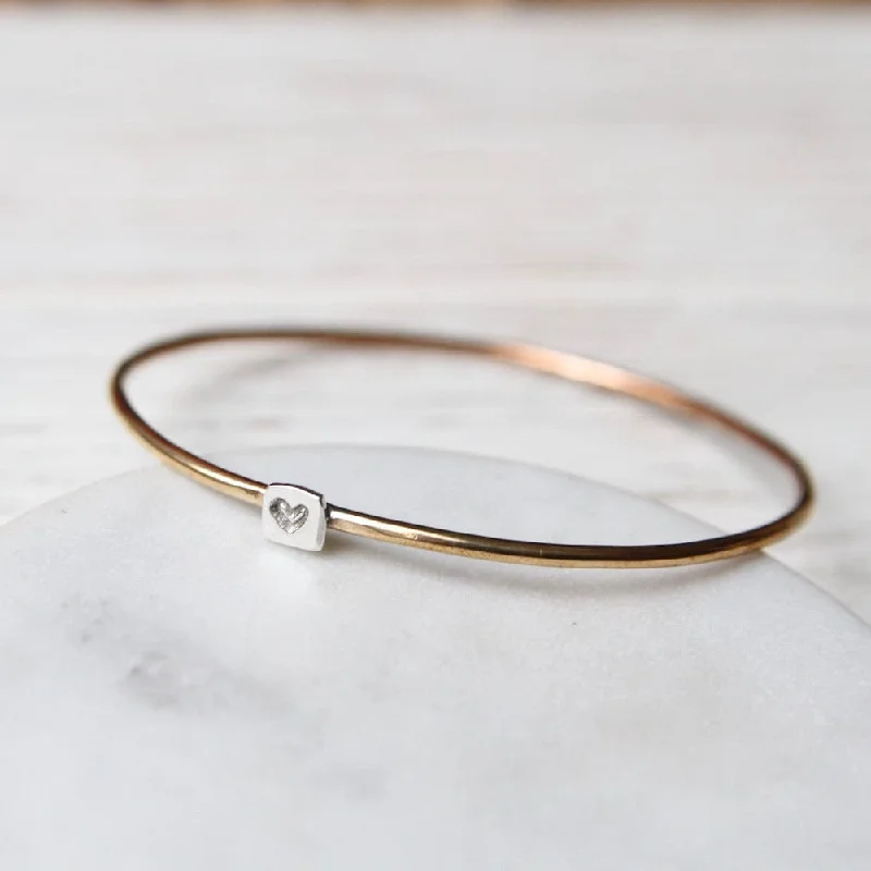 Tiny Heart on Sterling Brass Bangle Bracelet