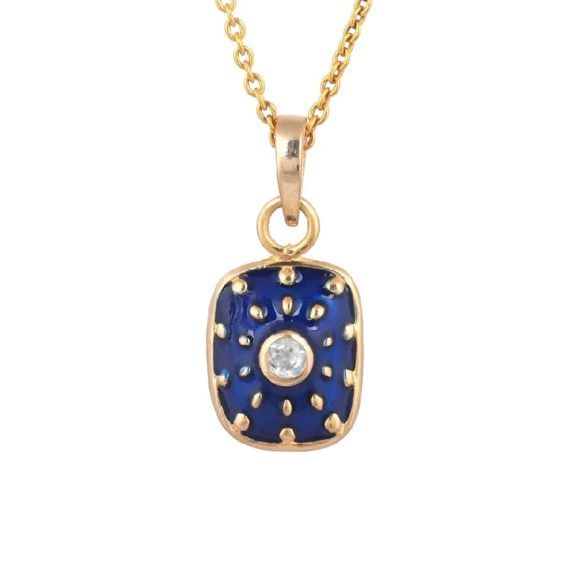 Blue Enamel CZ Pendant Necklace