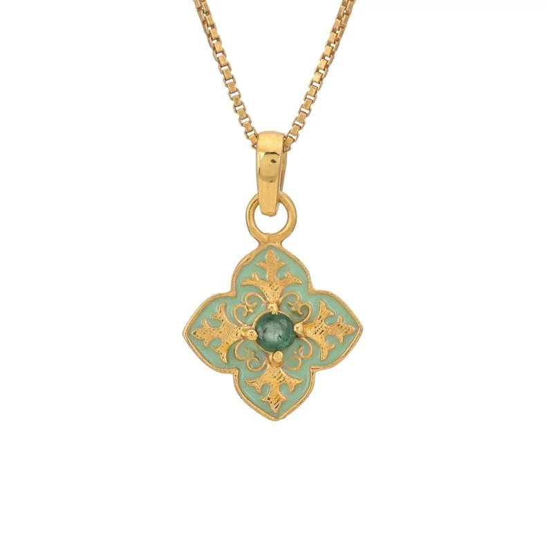 Green Enamel & Emerald Pendant Necklace