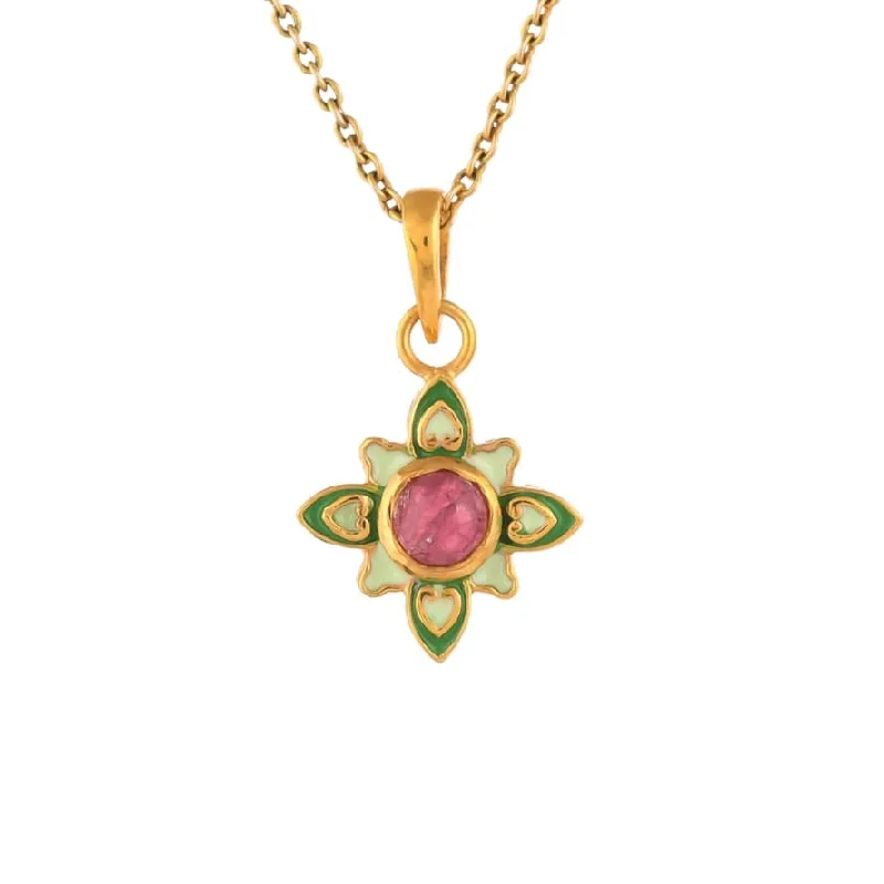 Green Enamel Tourmaline Pendant Necklace