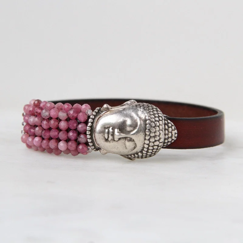 Cabbage Rose Pink Tourmaline & Buddha Bracelet