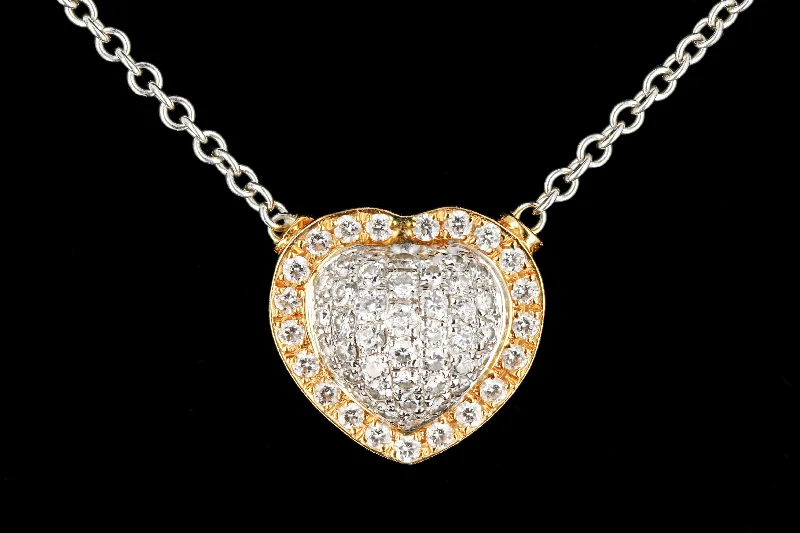 Modern 18K White and Rose Gold .75CTW Diamond Heart Pendant