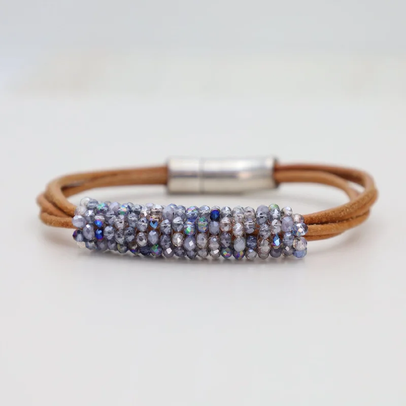 Hand Stitched Malibu Blue Crystals Bracelet