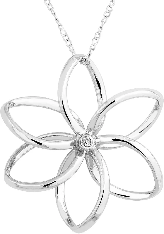 The Men's Jewelry Store (for HER) Diamond Flower Petals Pendant Necklace, Rhodium Plated Sterling Silver, 18"