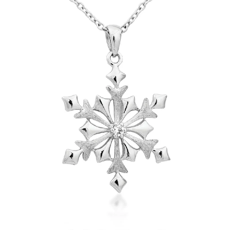 Diamond Snowflake Pendant Necklace, Rhodium Plated Sterling Silver, 18"