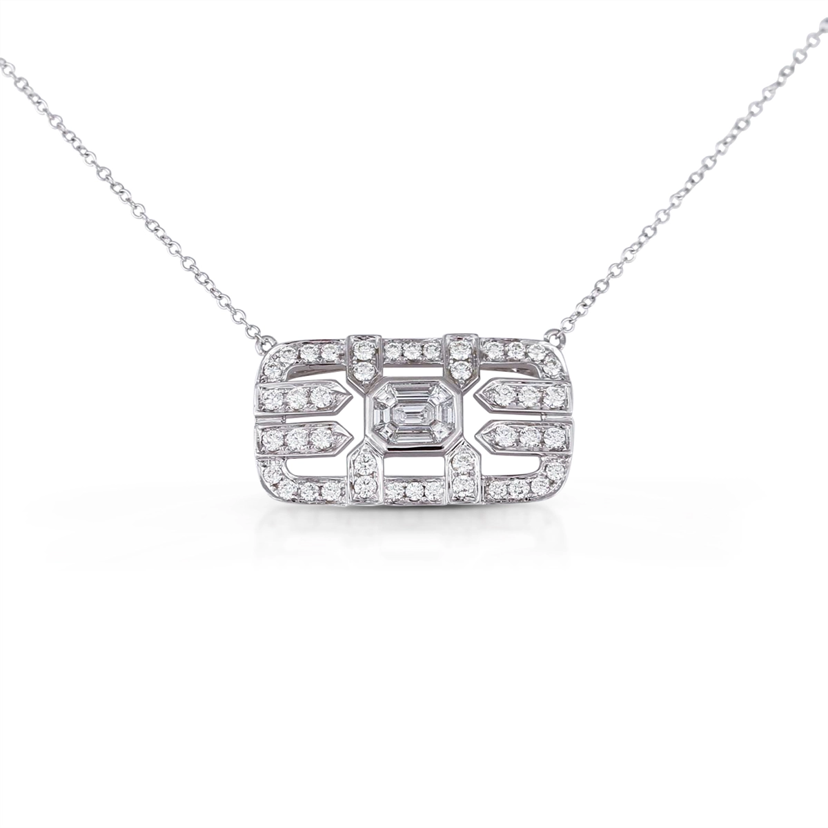 Doves 18K White Gold East/West Invisible Set Diamond Pendant Necklace