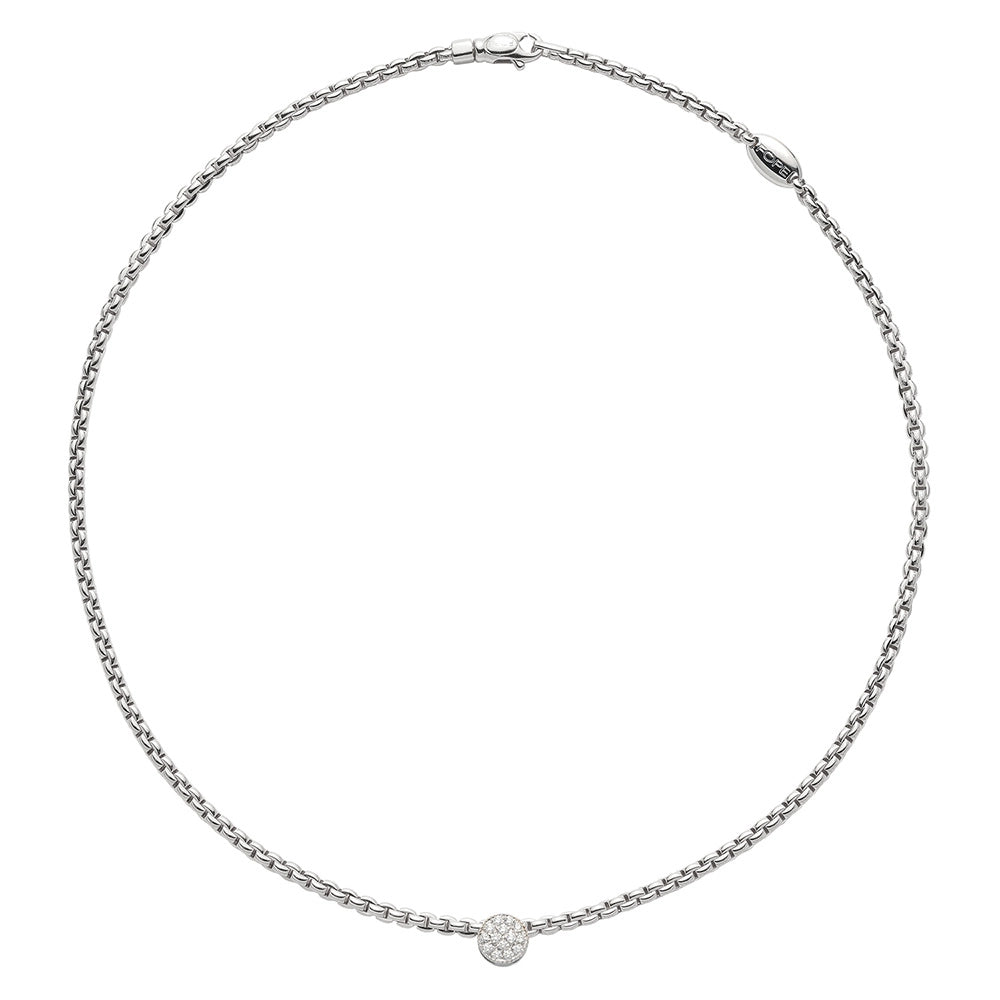 Fope 18K White Gold Eka Collection Rope Necklace with Diamond Pendant, 17 inch