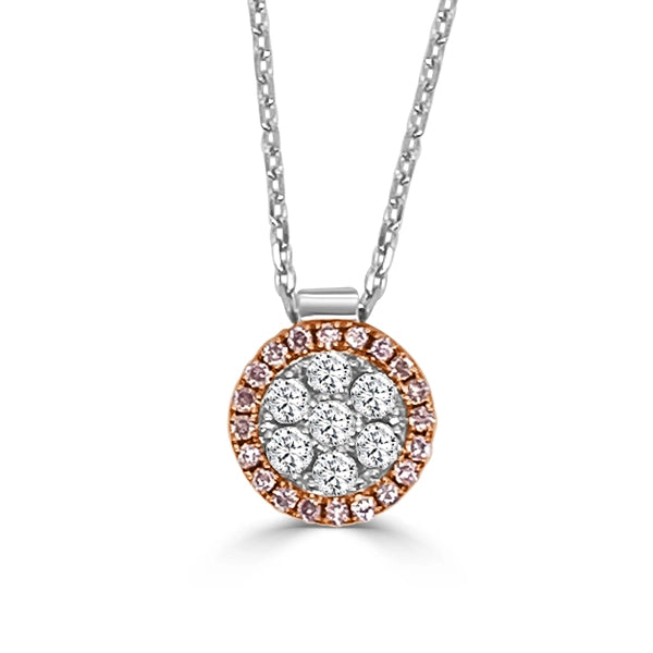 Frederic Sage 14K White and Rose Gold Round Cluster Pink and White Diamond Pendant Necklace