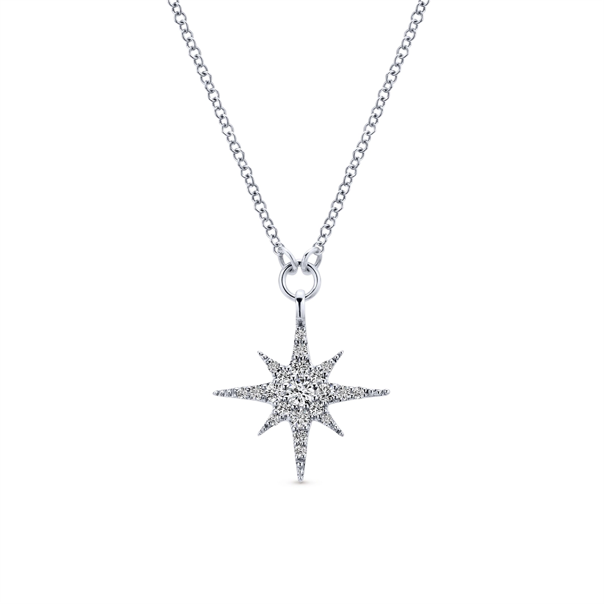 Gabriel & Co. 14K White Gold Diamond Starburst Pendant Necklace