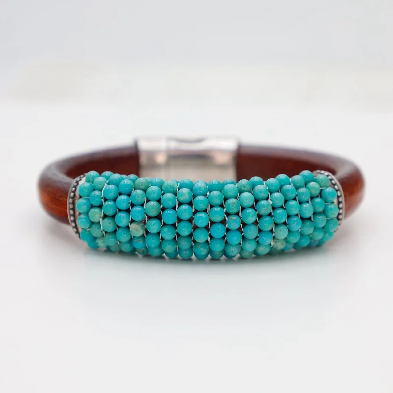 Hand Stitched Turquoise & Silver Bracelet