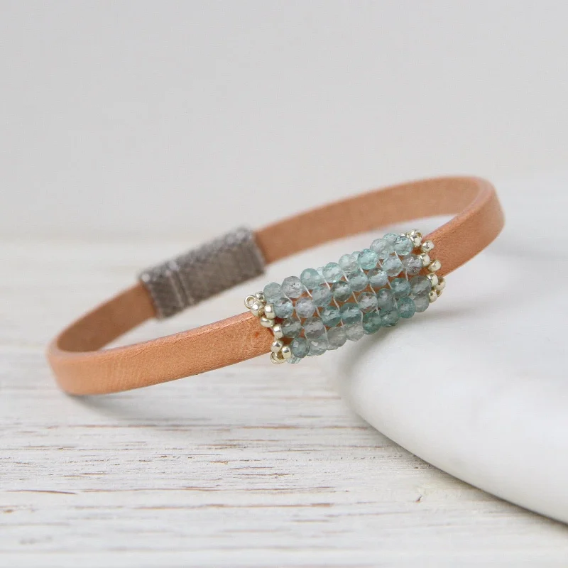 Hand Stitched Tiny Aquamarine Bracelet