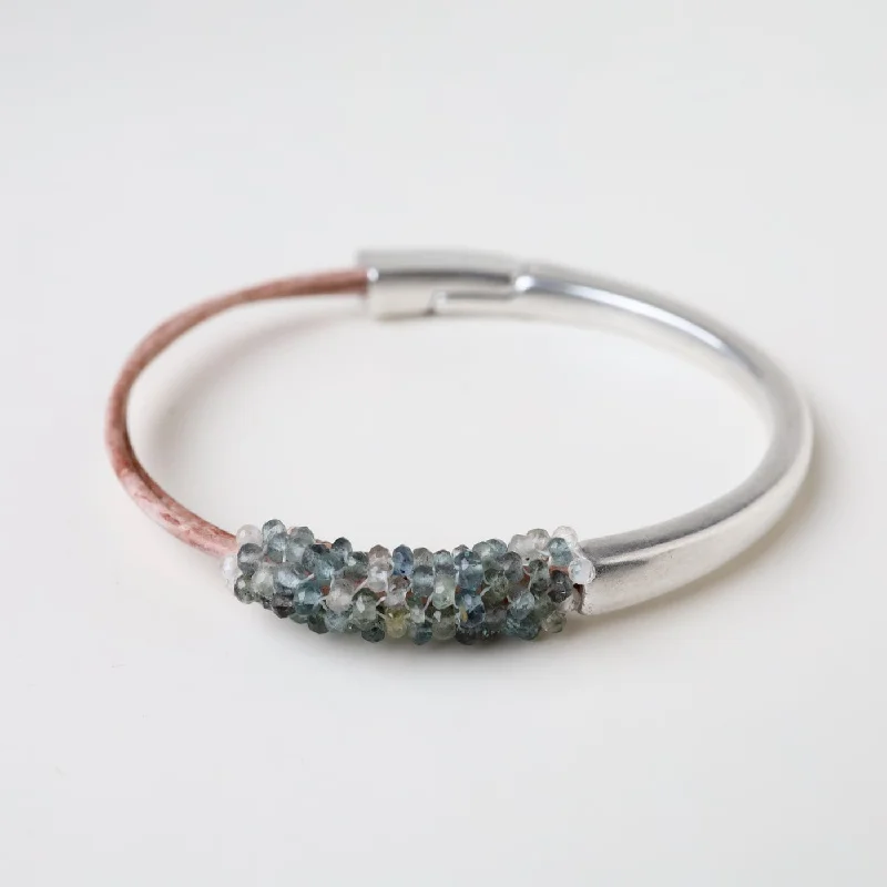 Hand Stitched Tiny Moss Aquamarine Bracelet