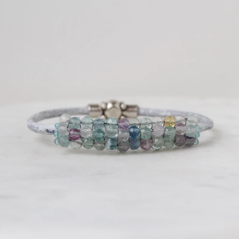 Hand Stitched Faceted Round Fluorite & Aquamarine Bracelet