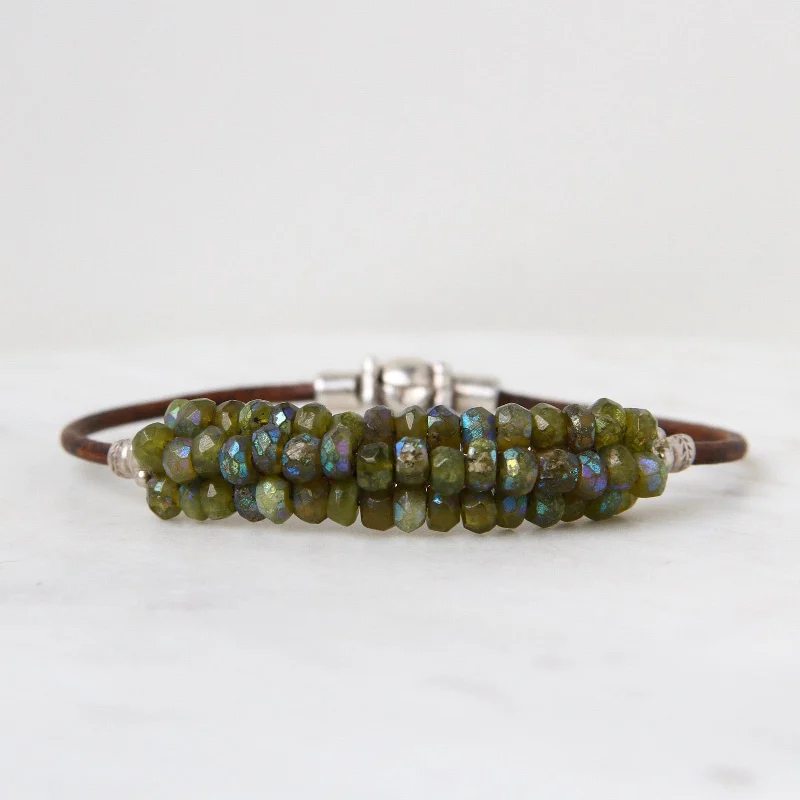 Hand Stitched Faceted Coated Green Garnet Bracelet