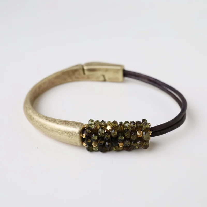 Hand Stitched Mix of Shaded Green Garnet Bracelet