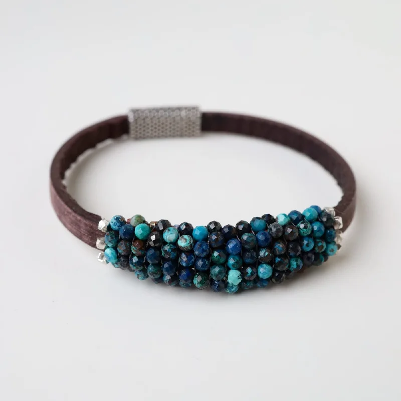 Hand Stitched Faceted Azurite & Sterling Silver Bracelet