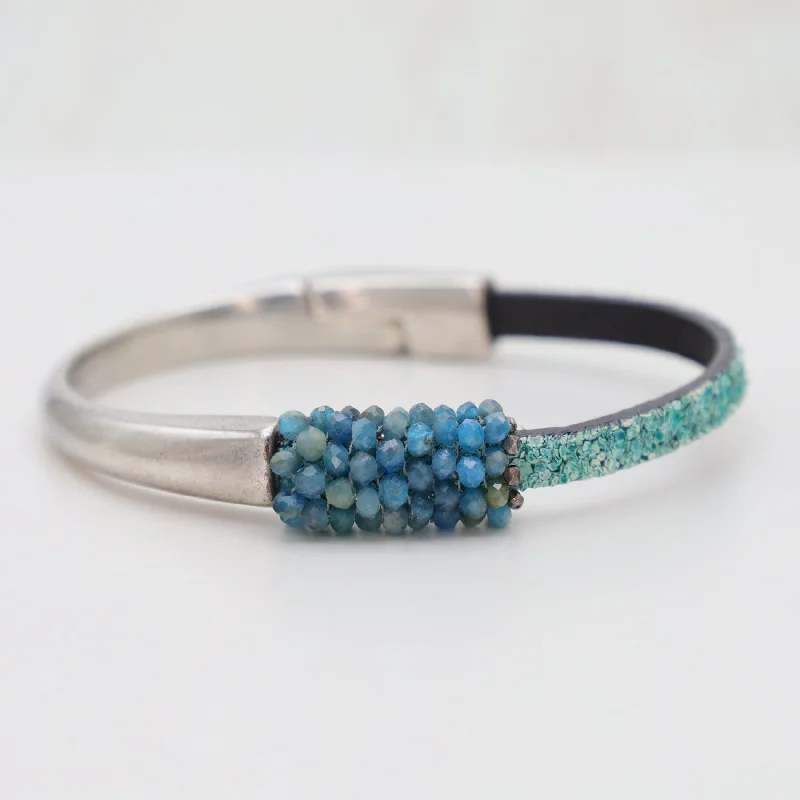 Hand Stitched Apatite Half Cuff Bracelet