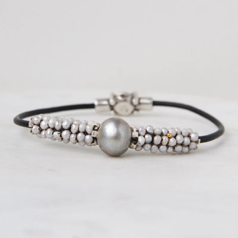 Hand Stitched Large Grey Pearl & Tiny Pearl Bracelet