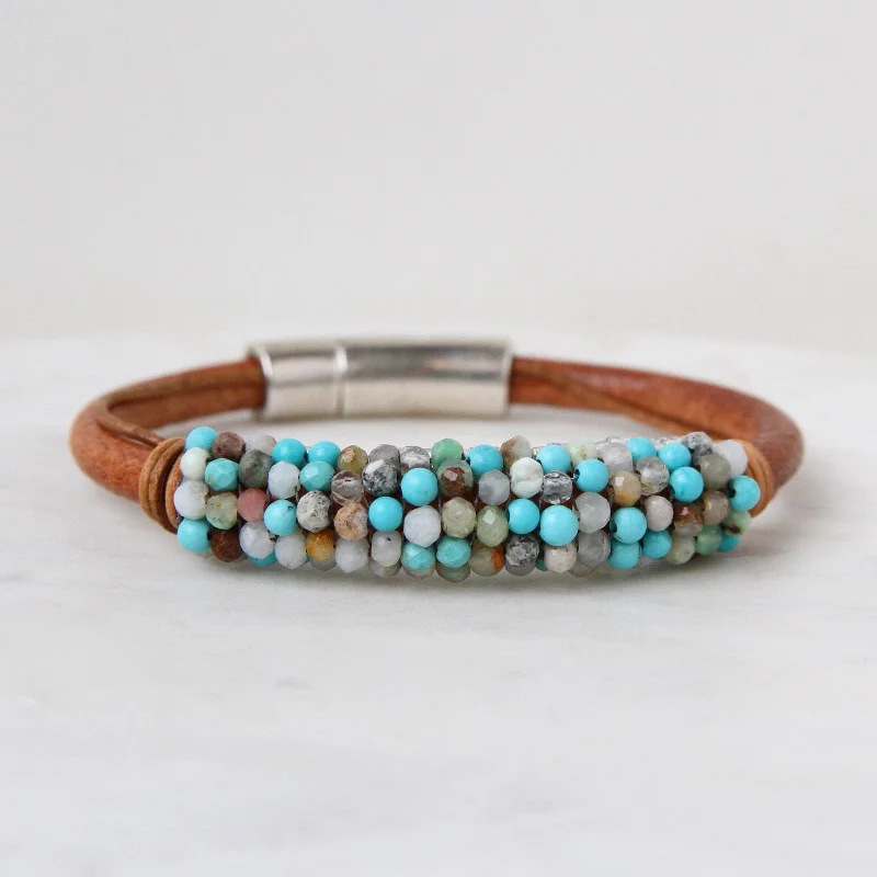 Hand Stitched Faceted Turquoise & Chrysoprase Bracelet