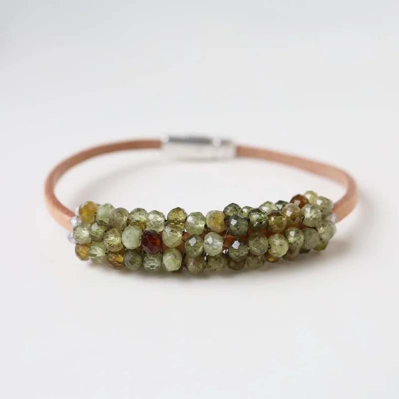 Hand Stitched Green Garnets Bracelet