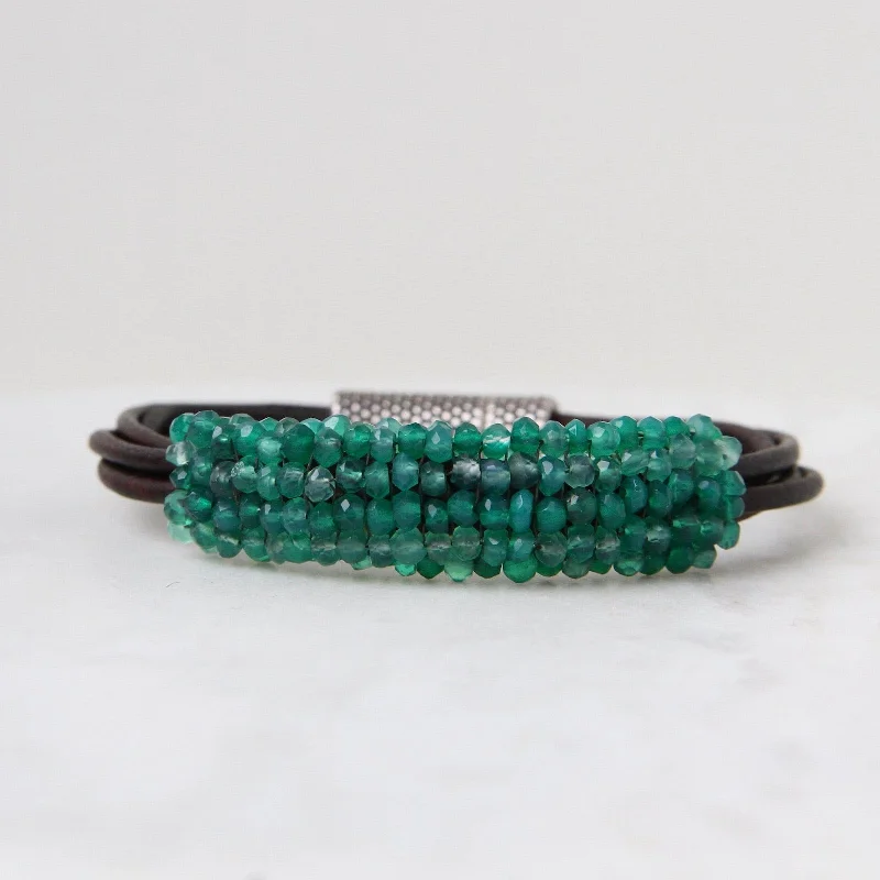 Hand Stitched Shaded Green Quartz Bracelet