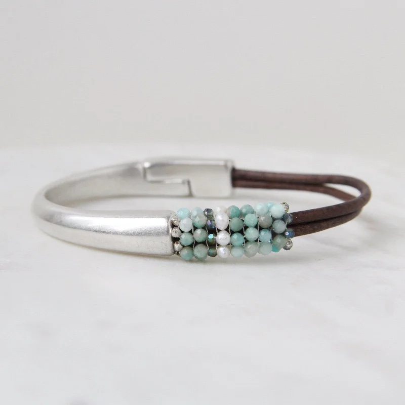 Hand Stitched Tiny Amazonite Half Cuff Bracelet