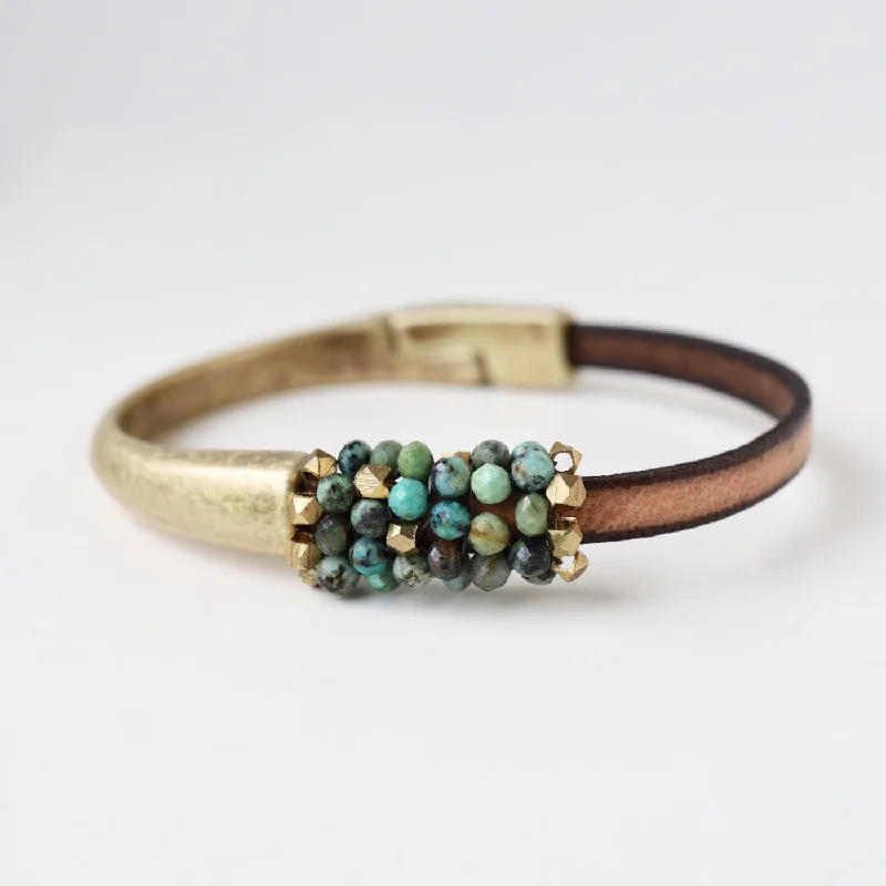 Hand Stitched African Turquoise and  Brass Bracelet