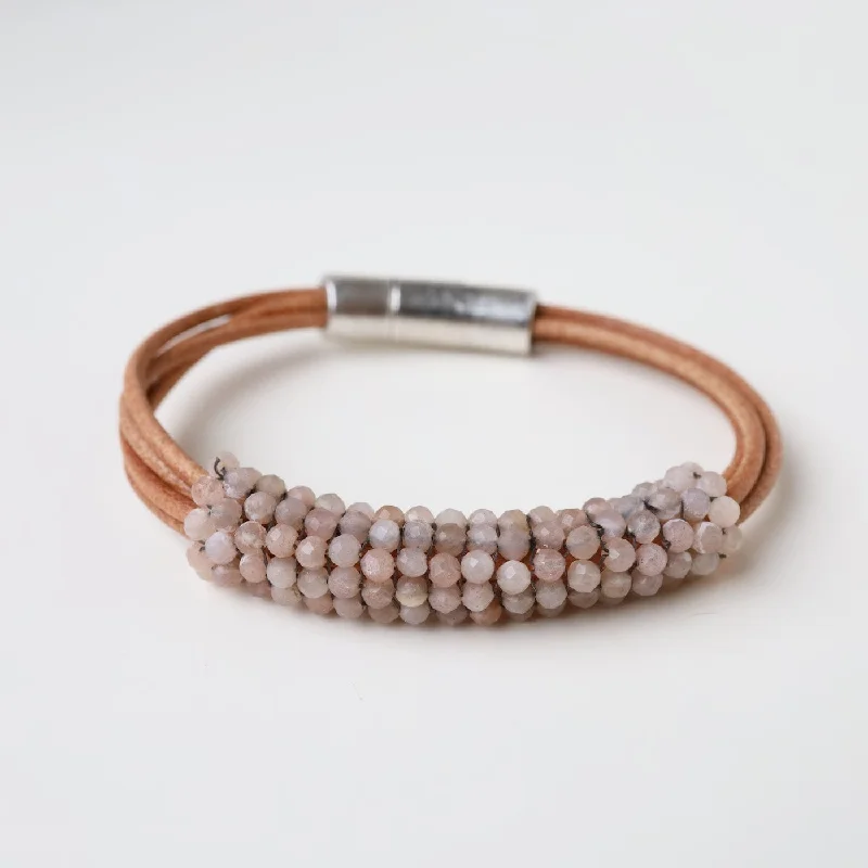 Hand Stitched Shaded Peach Moonstone Multi-Strand Bracelet