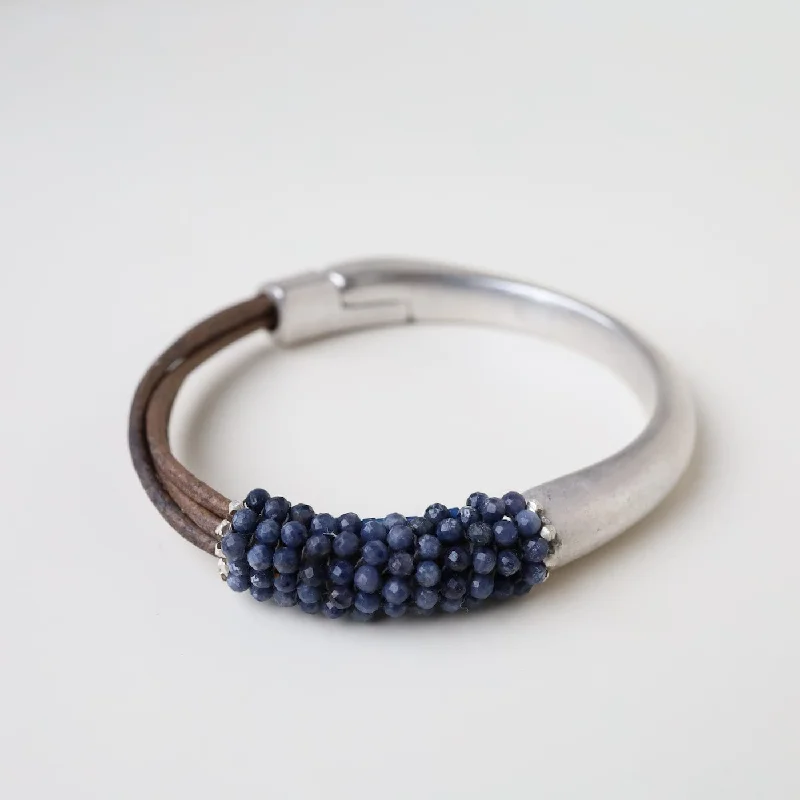 Hand Stitched Tiny Sapphires with Silver Trim Bracelet