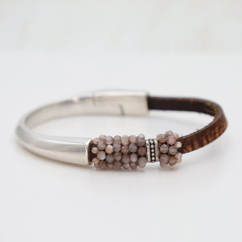 Hand Stitched Small Chocolate Moonstone Bracelet