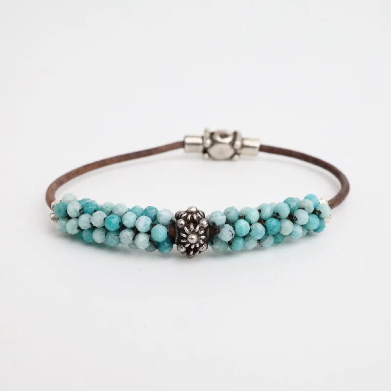 Hand Stitched Amazonite & Silver Floral Focal Bead Bracelet