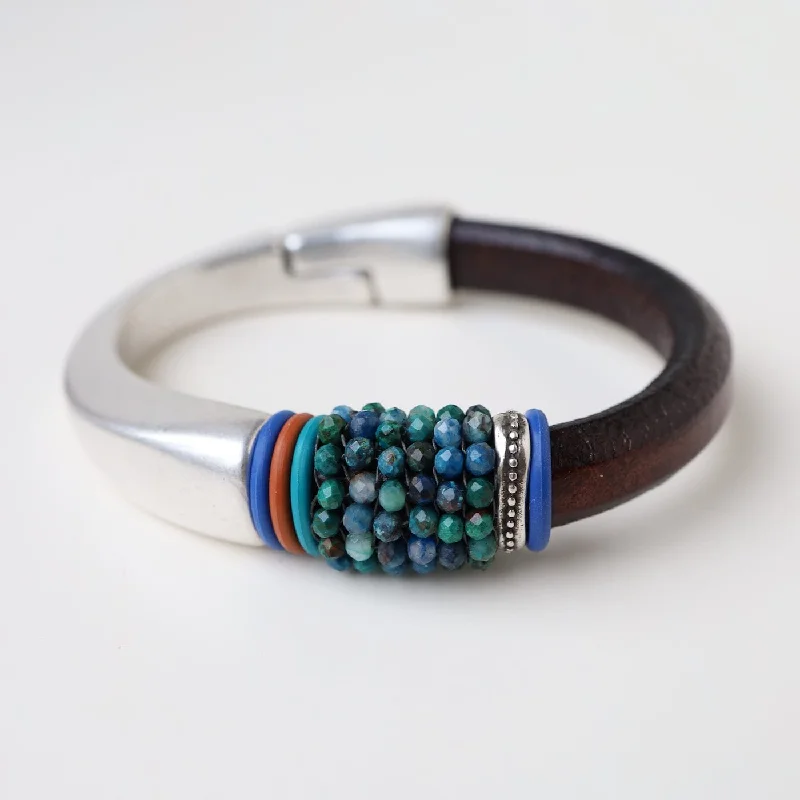 Hand Stitched Chrysocolla with Colored "O" Rings Bracelet