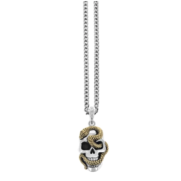 King Baby Sterling Silver Large Skull and Snake Pendant Necklace