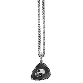 King Baby Sterling Silver Studded Skull Guitar Pick Pendant Necklace