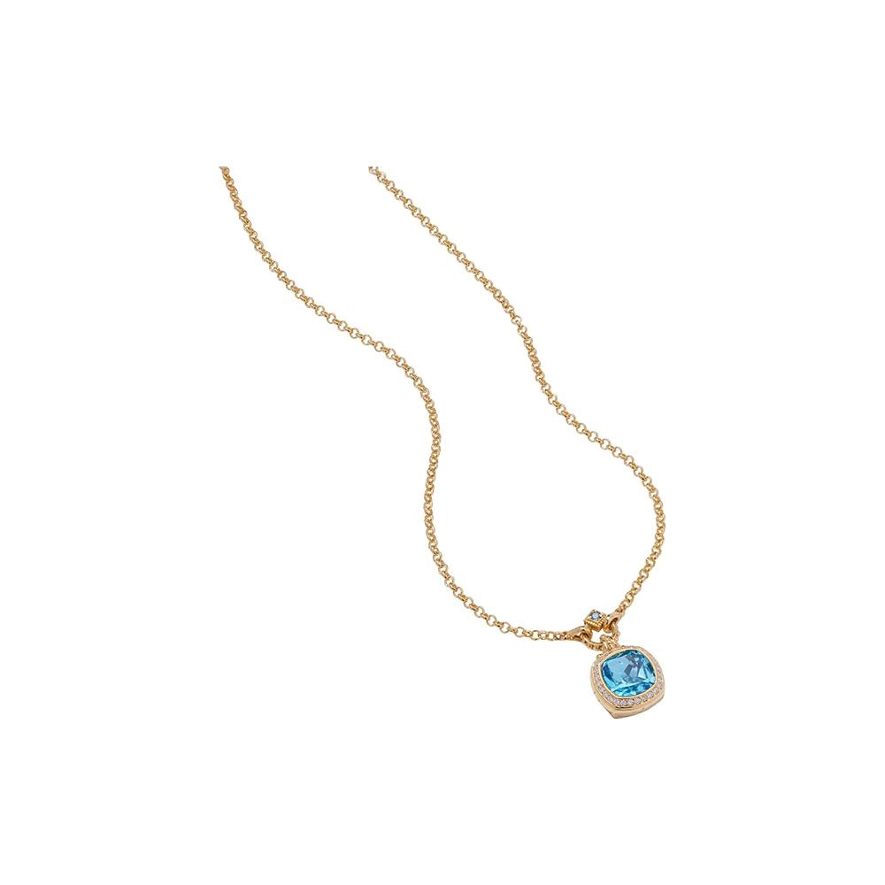 Konstantino Alexandria 18K Yellow Gold Swiss Blue Topaz, Blue Diamond and White Diamond Pendant Necklace