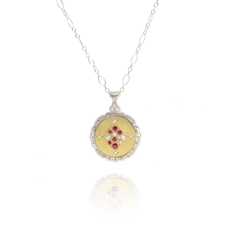 Round Scallop Edge Harmony Pendant In Ruby