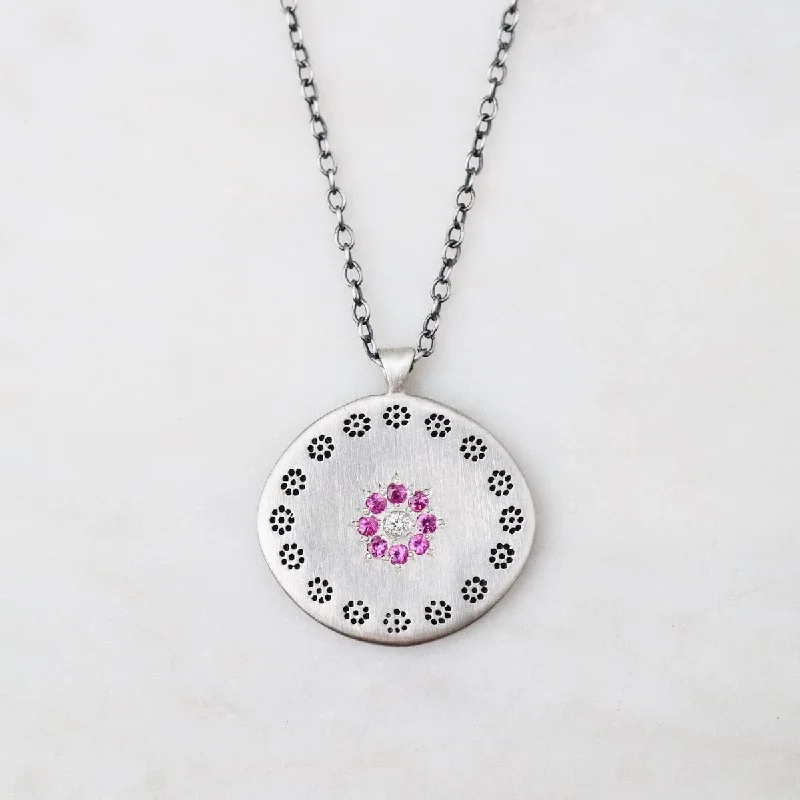 Large Cluster Pendant Pink Sapphire Circle Necklace