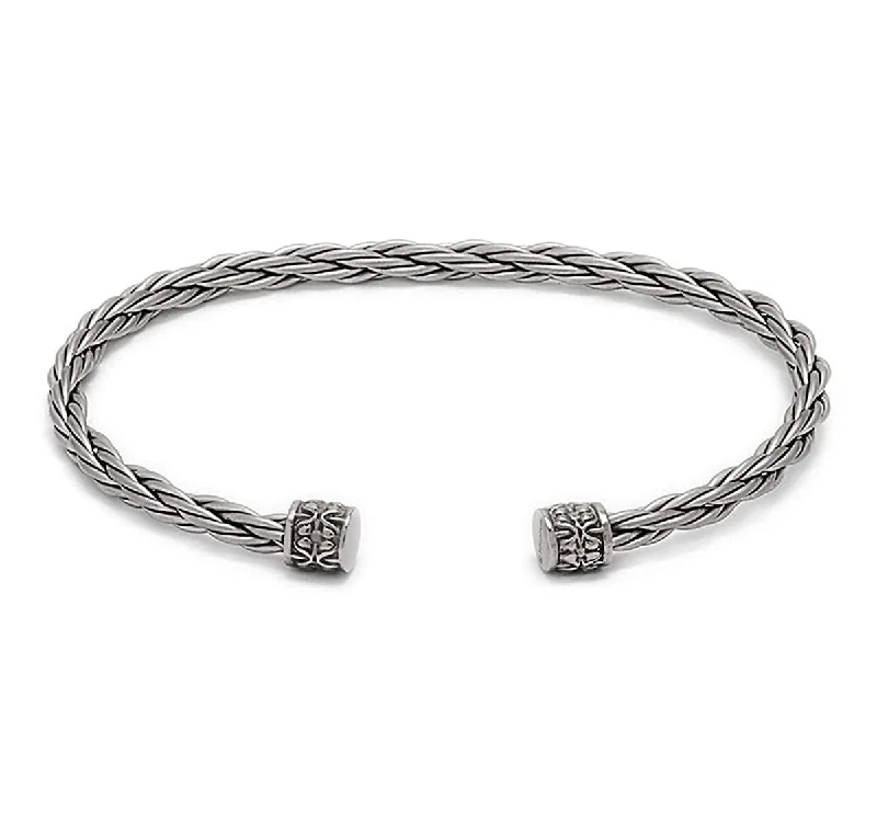 Men's Signature Cable Collection Gray Titanium 5mm Cable Wire with Cast Titanium Accent Cuff Bangle Bracelet, 7"