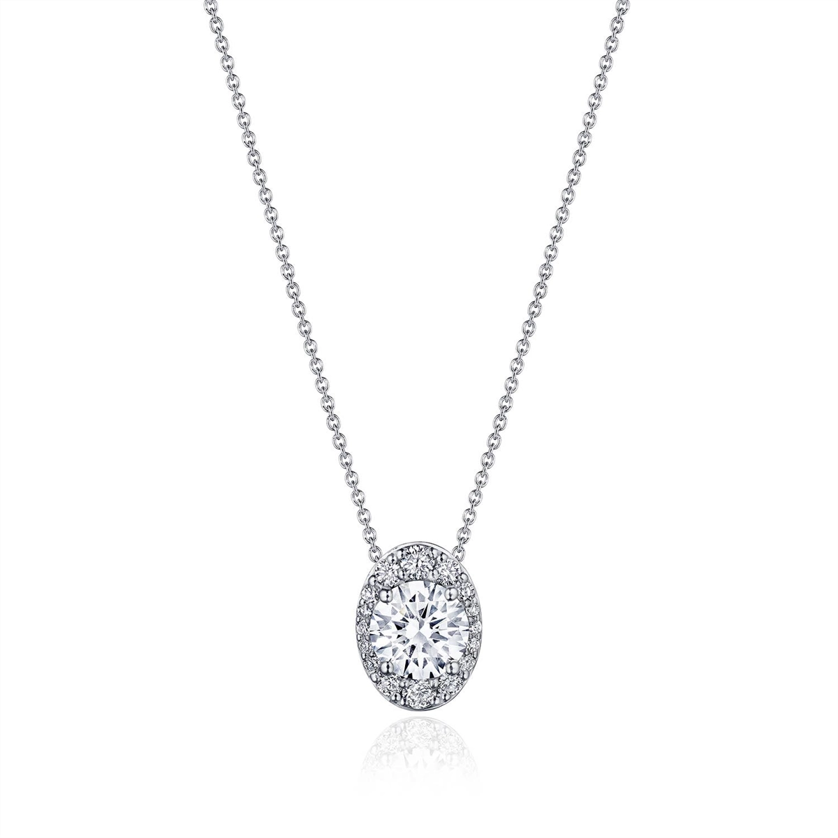 Tacori 14K White Gold Oval Bloom Diamond Pendant Mount Necklace