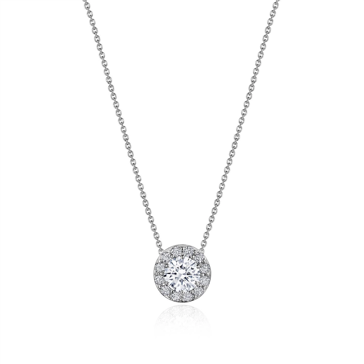 Tacori 14K White Gold Round Single Bloom Diamond Pendant Mount Necklace, 5.5mm