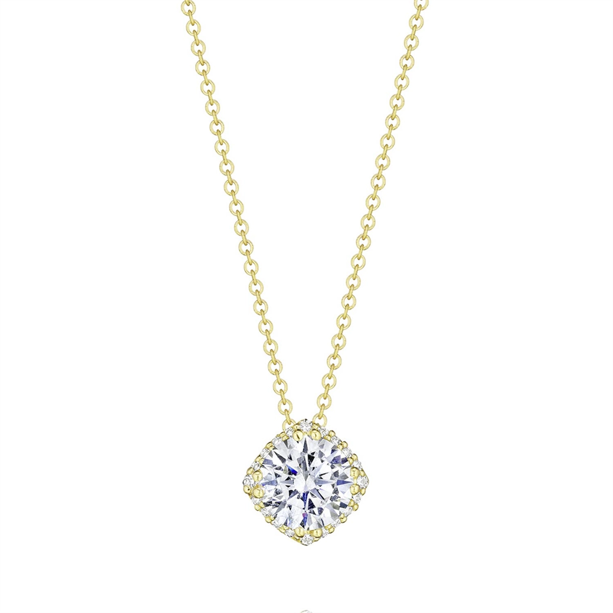 Tacori 14K Yellow Gold Dantela Diamond Bloom Pendant Mount Necklace, 5.5mm