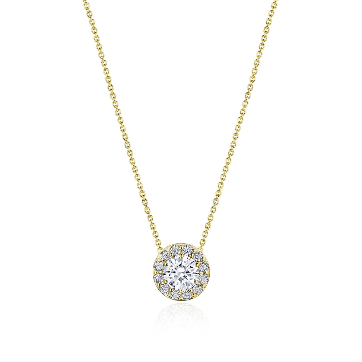 Tacori 14K Yellow Gold Round Single Bloom Diamond Pendant Mount Necklace, 6mm